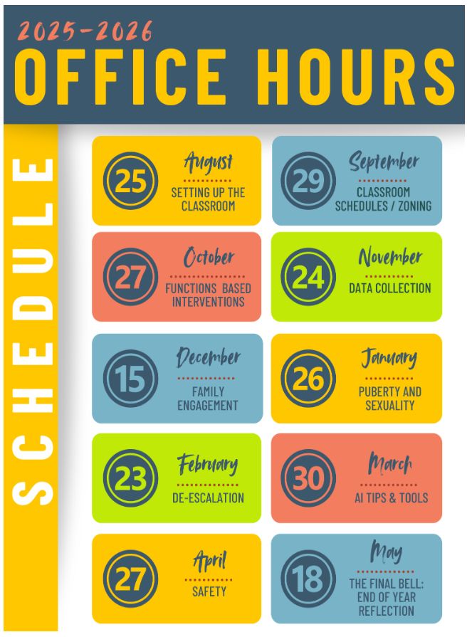 2025-2026 Office Hours Flyer with different topics per month
