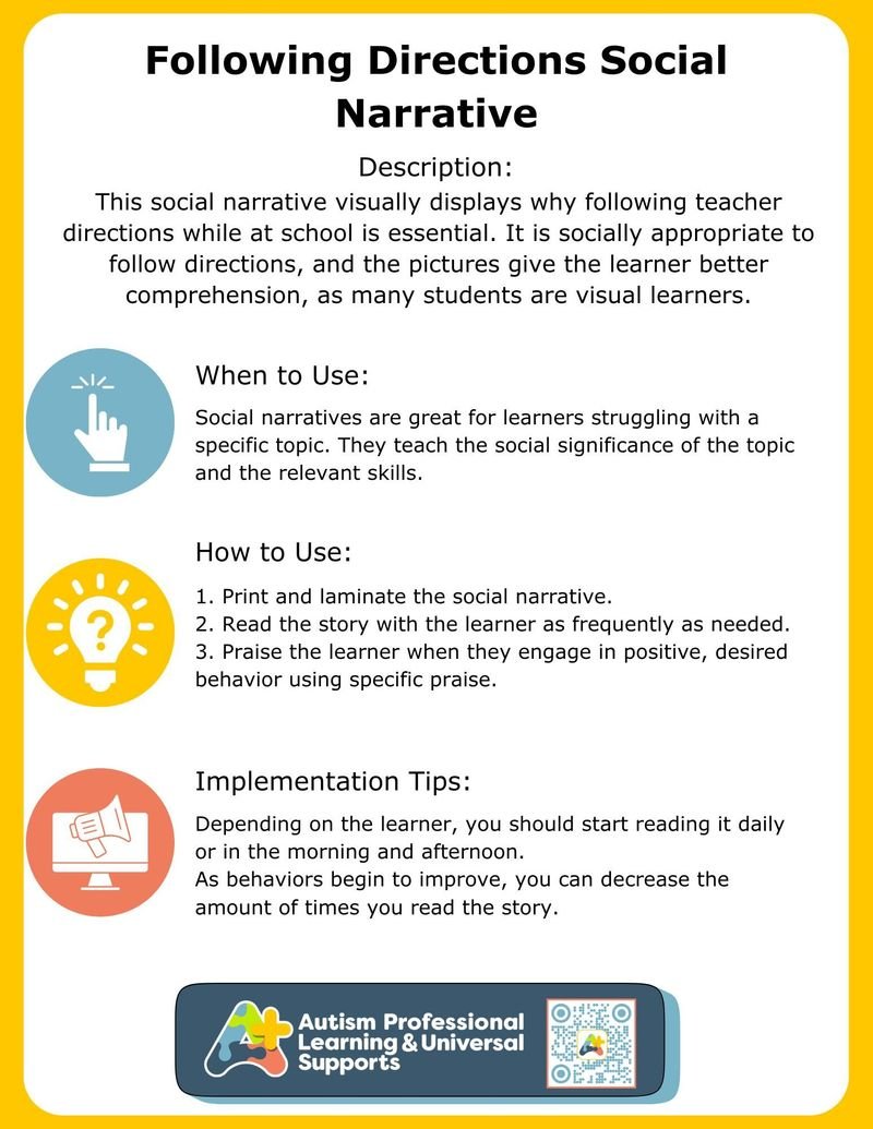 Following Directions Social Narrative Implementation Guide